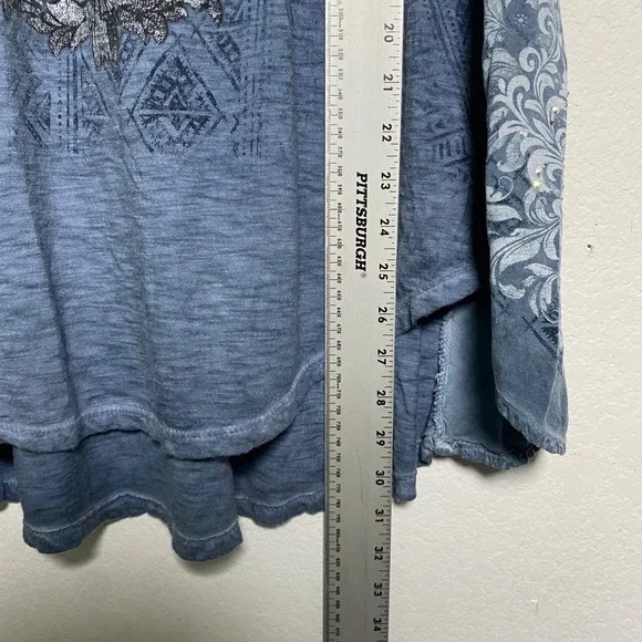 Vocal Womens Blue Embellished Tunic Shirt Top Size XL Made in USA Y2K Boho Siren - Picture 5 of 12